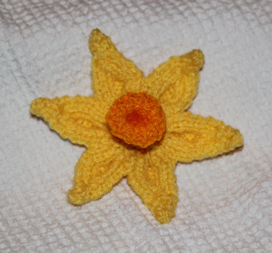 Hand Knitted Daffodil Brooch for Charity