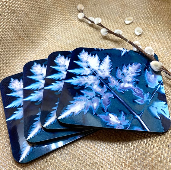 Cyanolumen Leaf Print Coasters (set of 4)