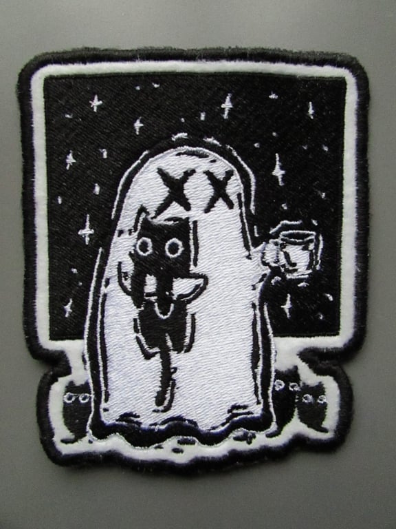 Ghost Coffee & Cats Embroidered Sew on Applique Patch