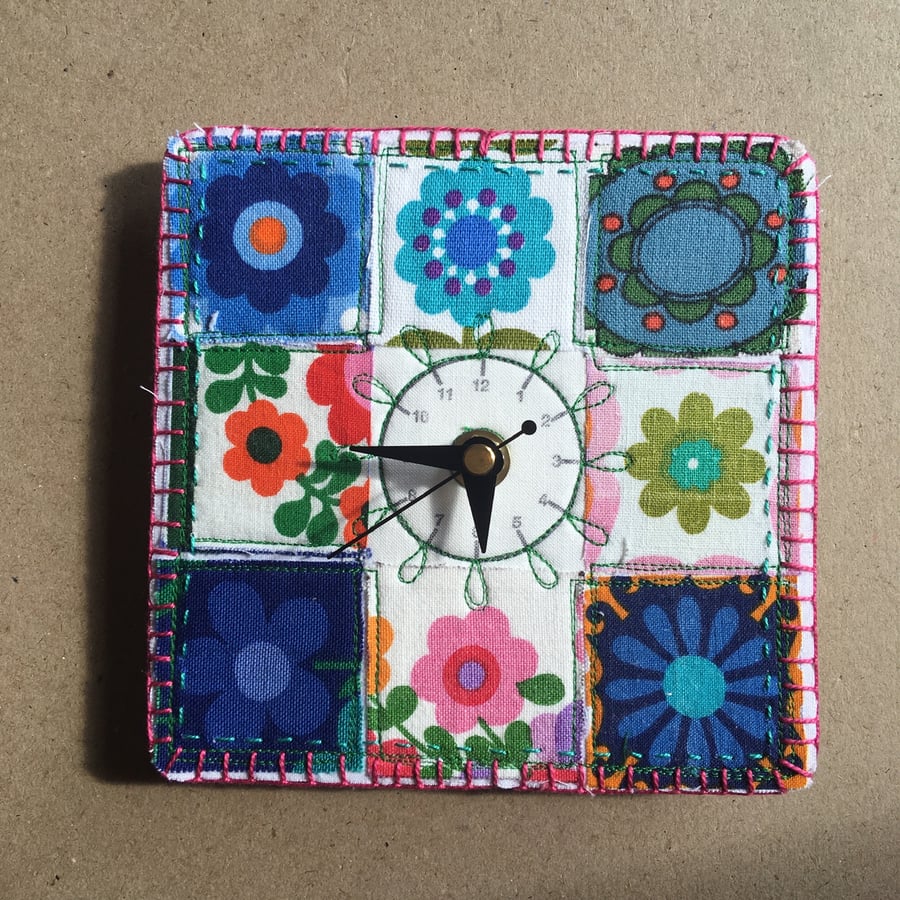 Happy square clock- Blue and pink 