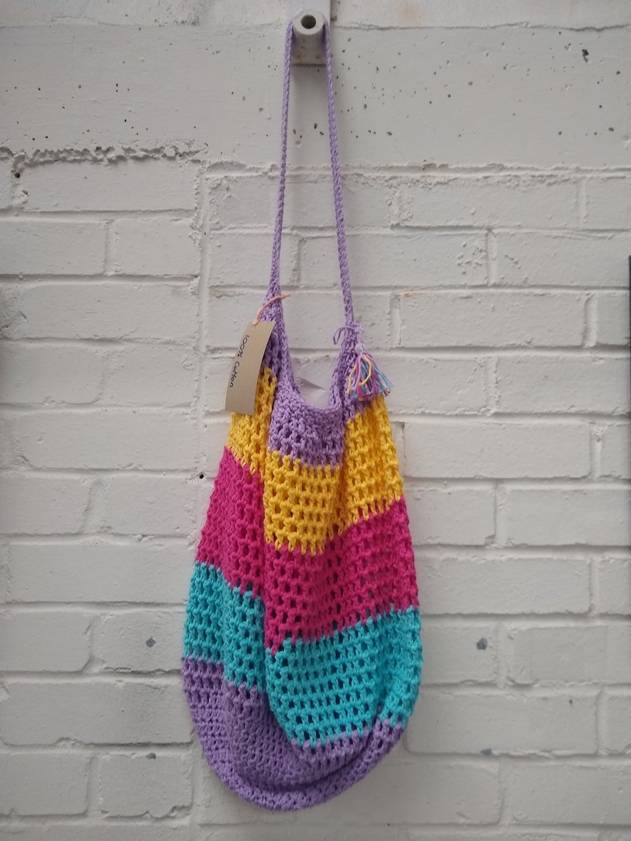Colourful crocheted cotton bag