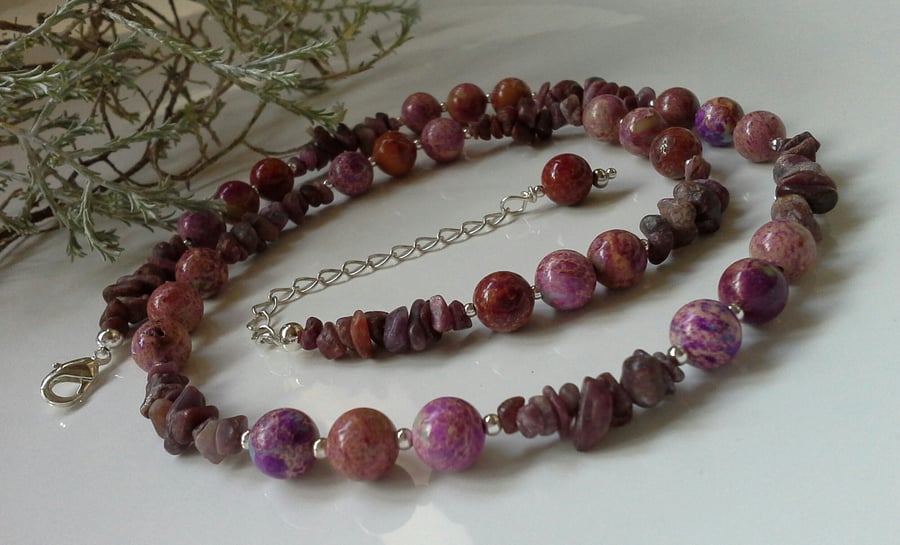 Rare Natural Ruby Nugget & Jasper Necklace Silver Plated