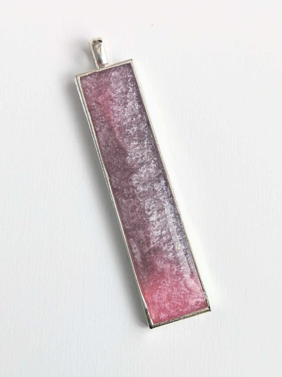 Long Rectangular Pendant With Purple & Pink Resin