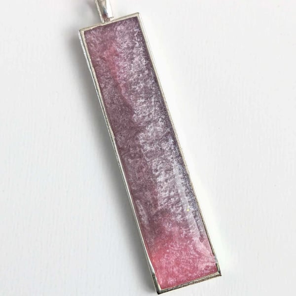 Long Rectangular Pendant With Purple & Pink Resin