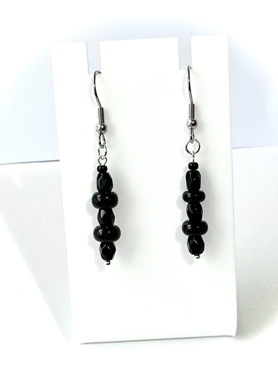 Jet Black Beaded Earrings (short drop)