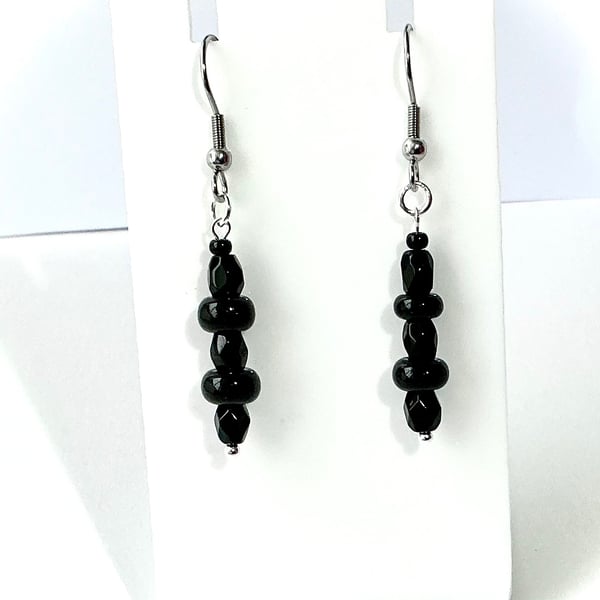 Jet Black Beaded Earrings (short drop)
