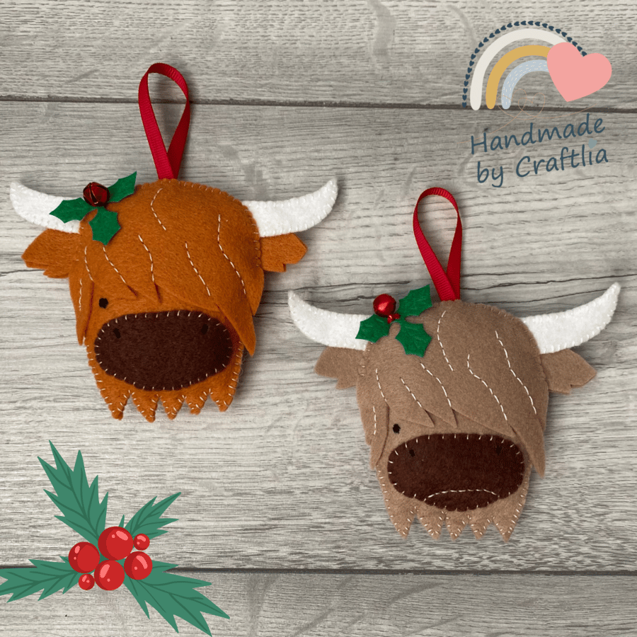 Christmas Highland cow tree decoration, Christmas decor,highland cow theme