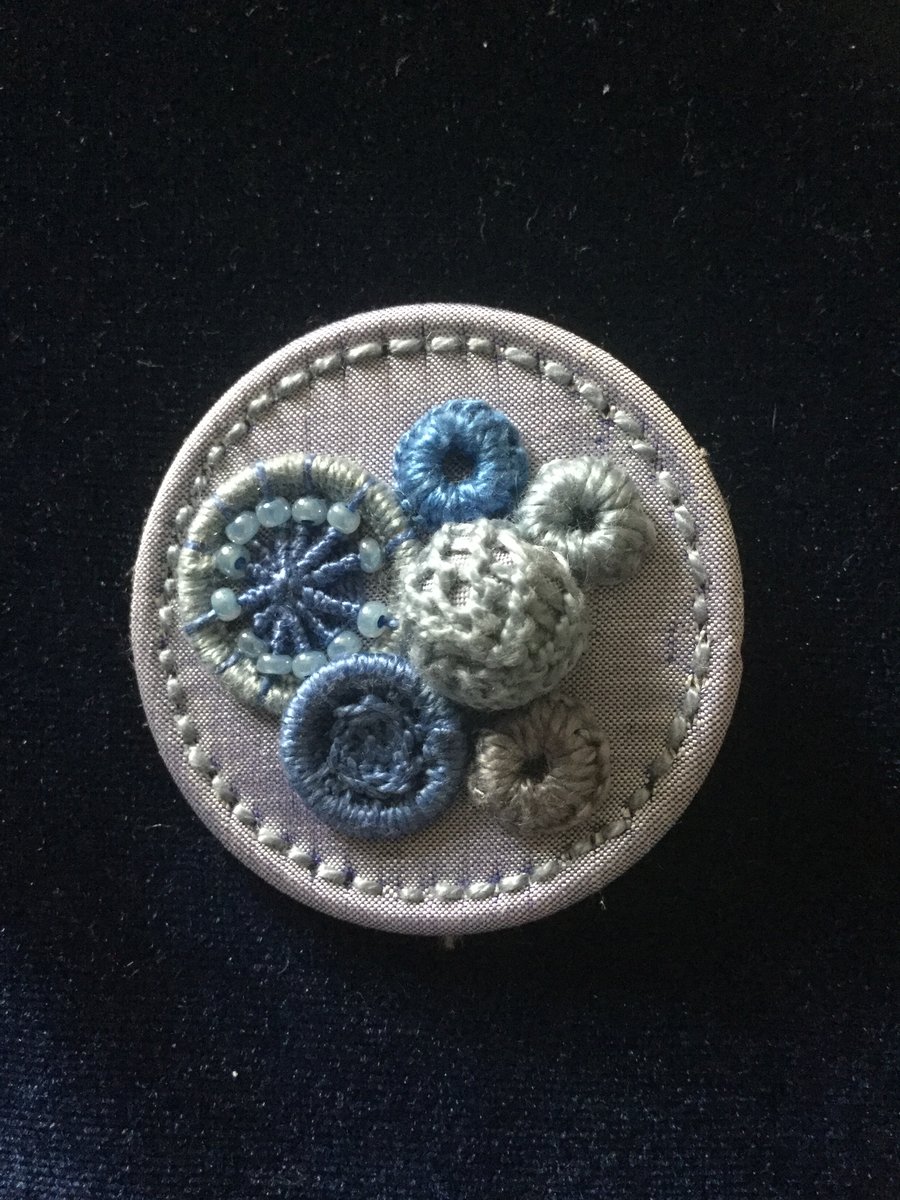 Dorset Button Medley Brooch, Blue Grey
