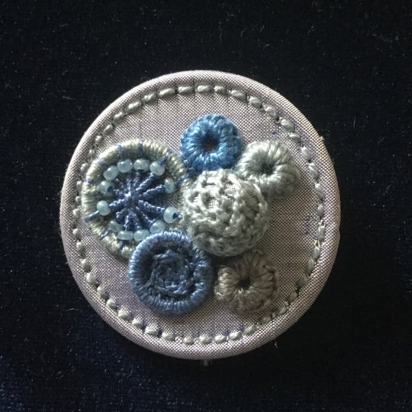 Dorset Button Medley Brooch, Blue Grey