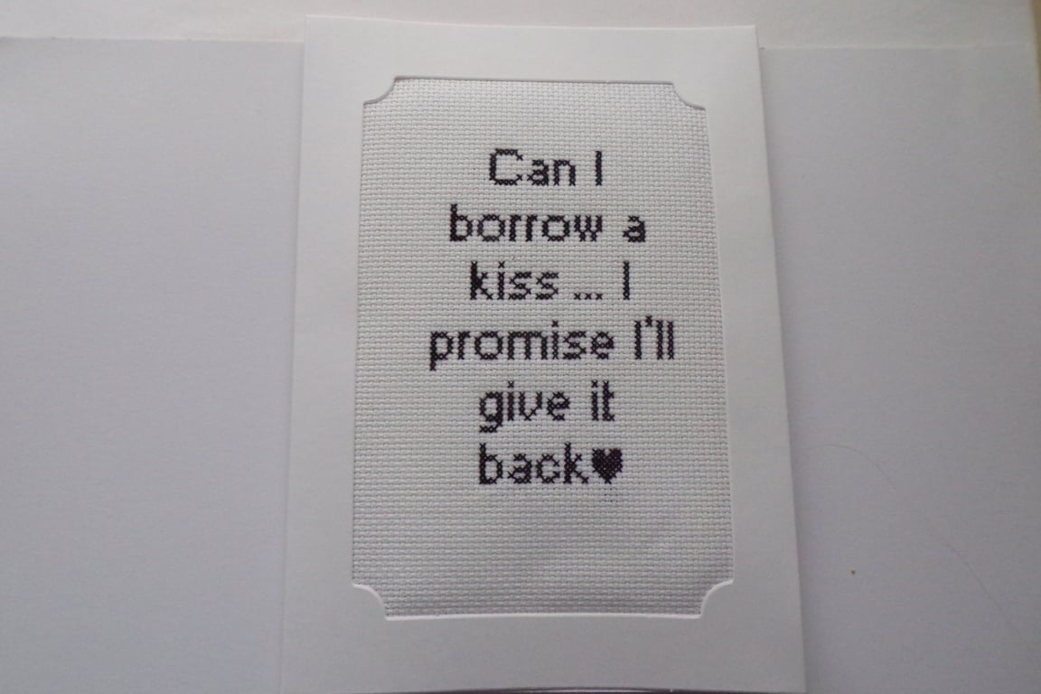 Handmade Valentine Card: 'Borrow a Kiss' Stitched Design