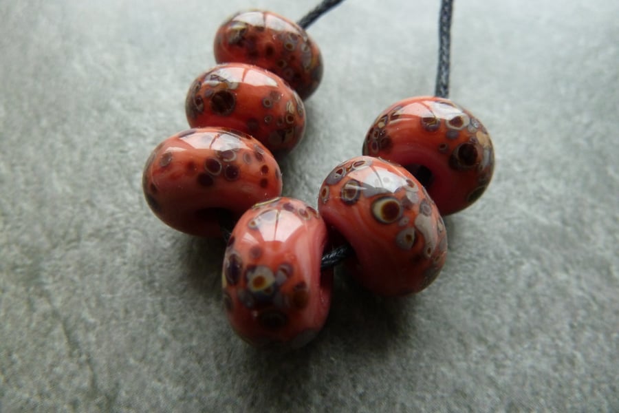 coral frit lampwork glass beads