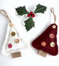 Pair of Mini Christmas Tree Decorations in Ivory and Crimson Red