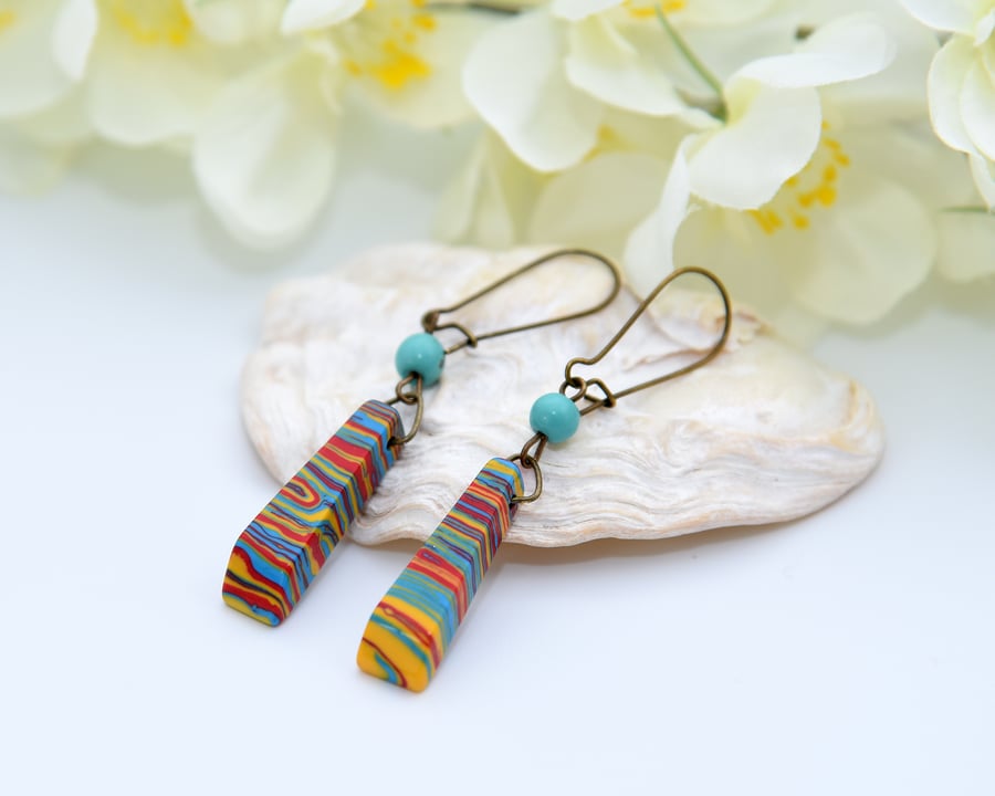 Red, Yellow & Blue Howlite Earrings