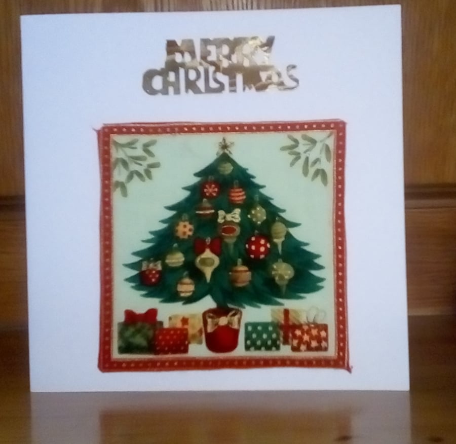  Christmas  card with present around Christmas tree (109)