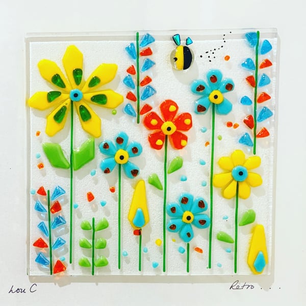 Retro style fused glass picture - glass art