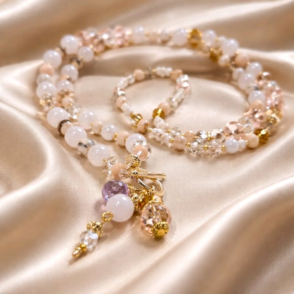 Rose Quartz & Pink Zebra Jasper Necklace with pendant