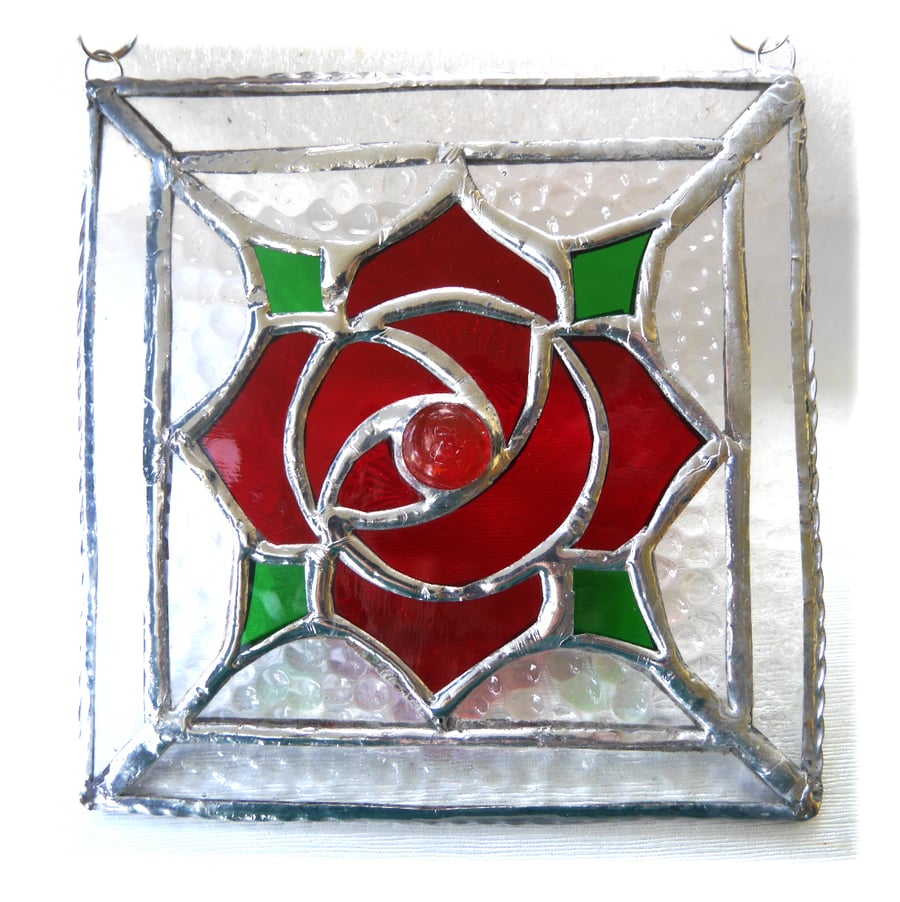 Machintosh Rose Square Stained Glass Suncatcher 