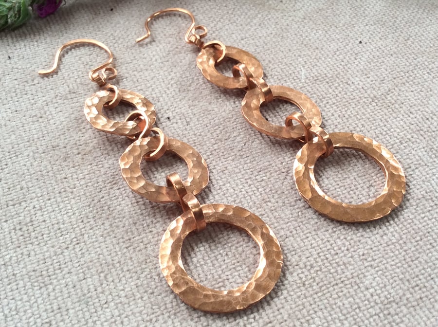 Copper Hammered Hoop Earrings FREE POST