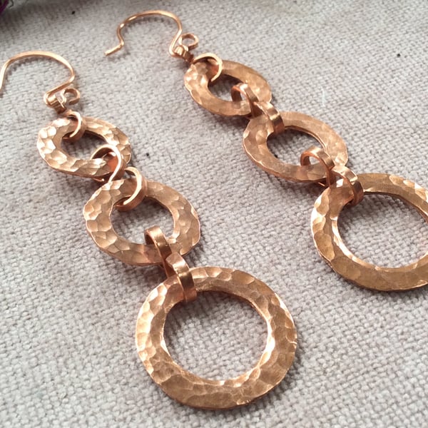 Copper Hammered Hoop Earrings FREE POST