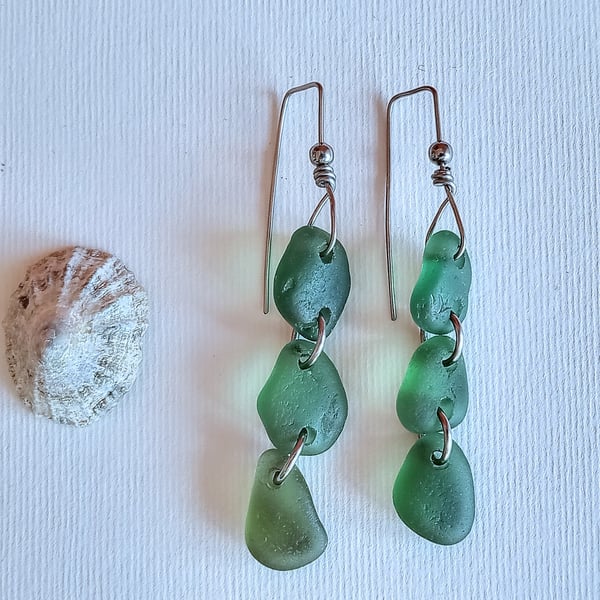 Linked green seaglass earrings 