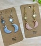 Glitter Moon and Sun Earrings, Silver or Pink, Handmade Polymer Clay