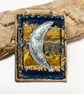 Up-cycled golden denim crescent moon key ring or bag charm.