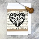 Christmas Love Birds Lino Print Card - Black