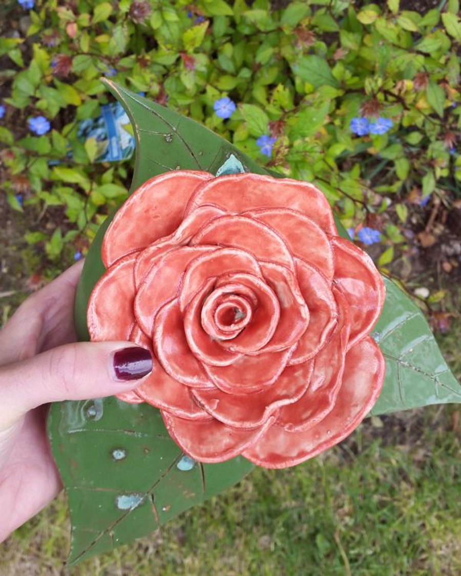 Red Ornamental Ceramic Rose