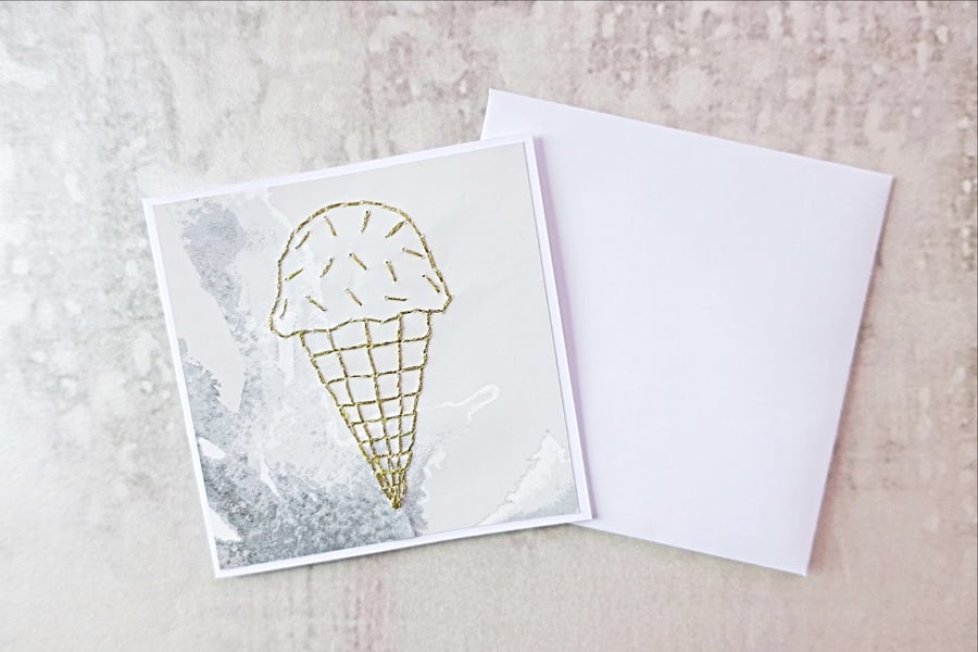 SALE Gold Ice Cream Card, Ice Cream Birthday Card