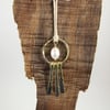 Pearl and Brass Necklace, BoHo Adjustable Length Hammered Dropper Necklace