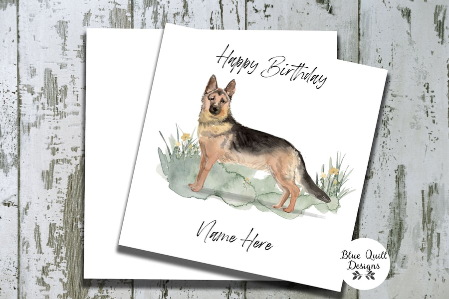 German Shepherd Watercolour Print Personalised Birthday Card