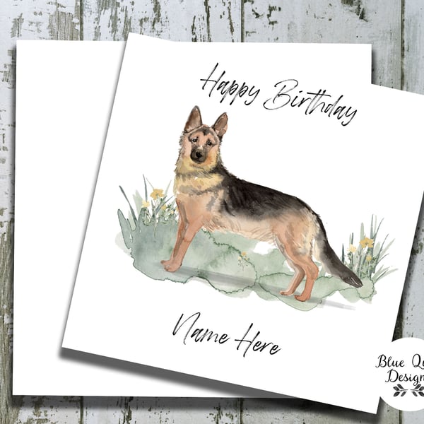 German Shepherd Watercolour Print Personalised Birthday Card