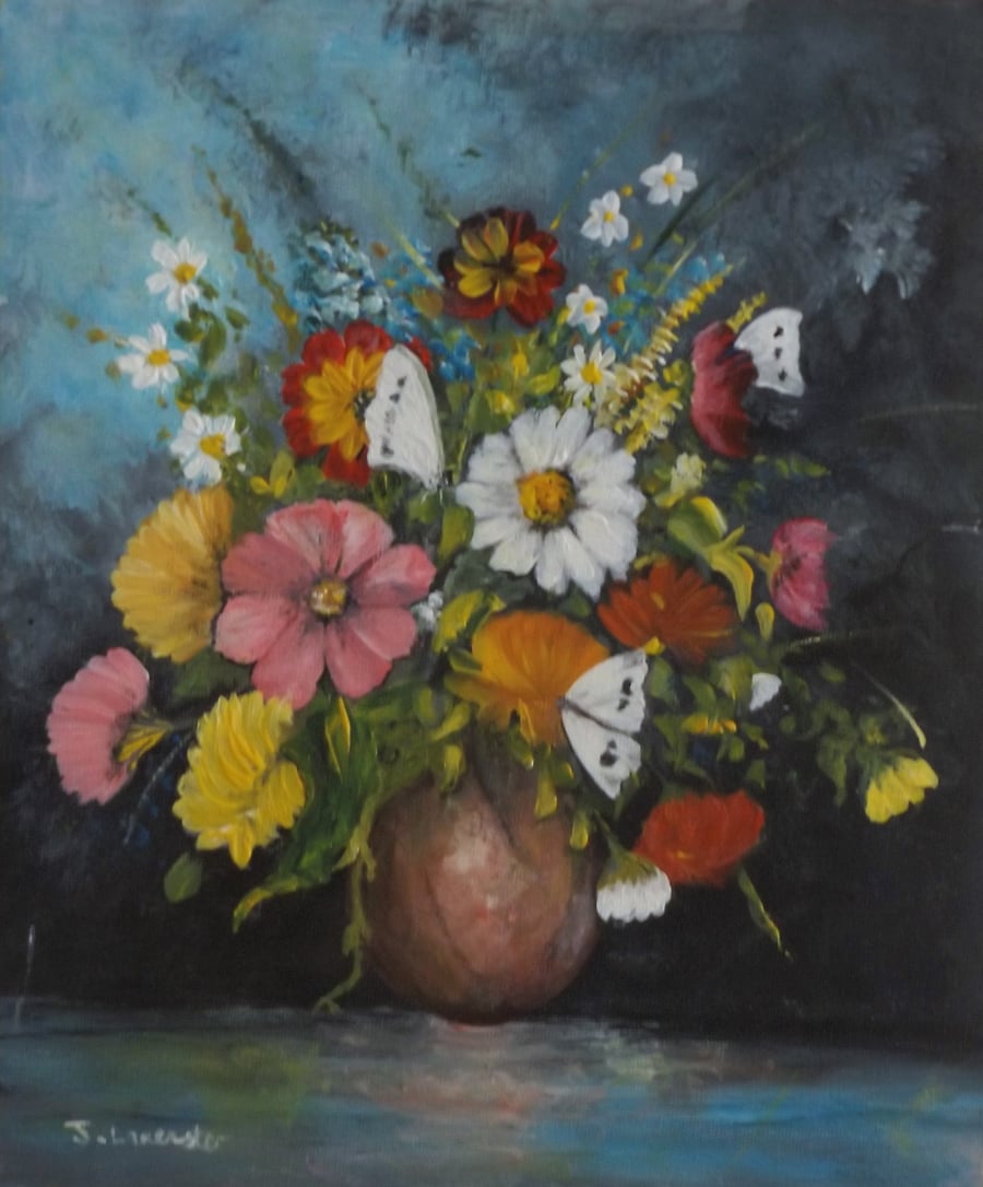 Acryic painting of mixed flowers titled Fresh from the garden