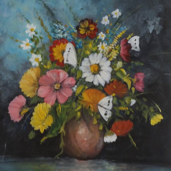 Acryic painting of mixed flowers titled Fresh from the garden