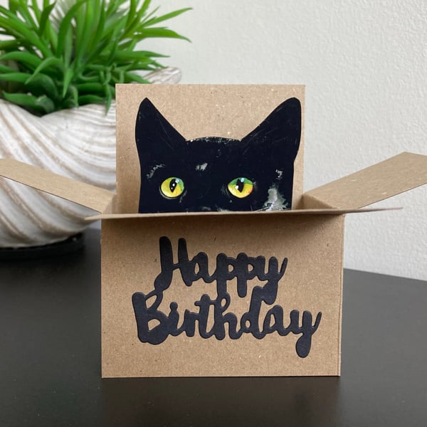 Black Cat Birthday Card - Cat in a box card. Ha... - Folksy