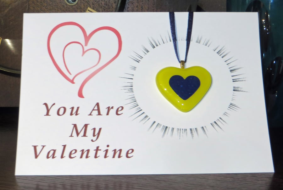 For your Valentine - Fused Glass Heart on Card