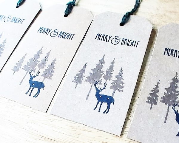 5 Large Christmas Tags, Stag Tags, Rustic Deer, Winter Scene Christmas Wrapping