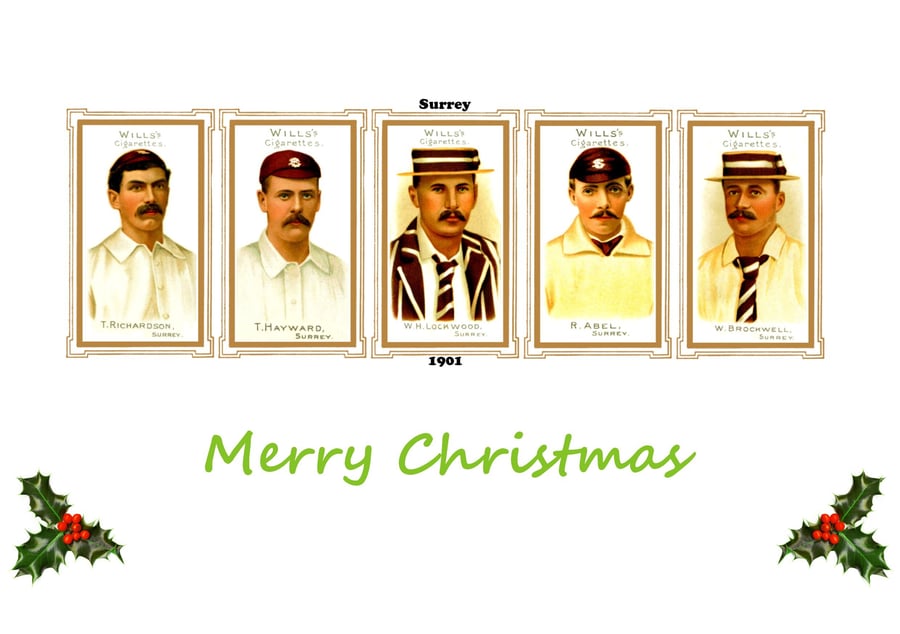 Christmas card cricket vintage 1901 design. Surrey,  FREE UK P&P