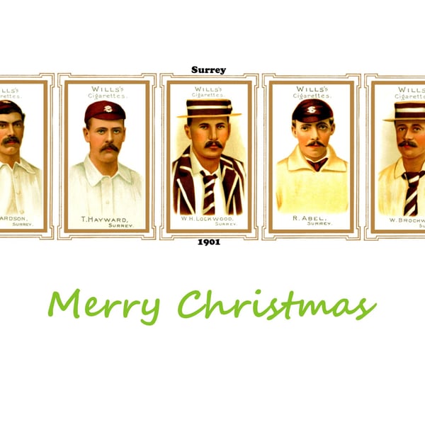 Christmas card cricket vintage 1901 design. Surrey,  FREE UK P&P
