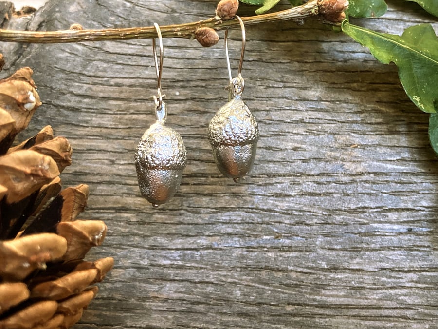 Petite pewter acorn earrings