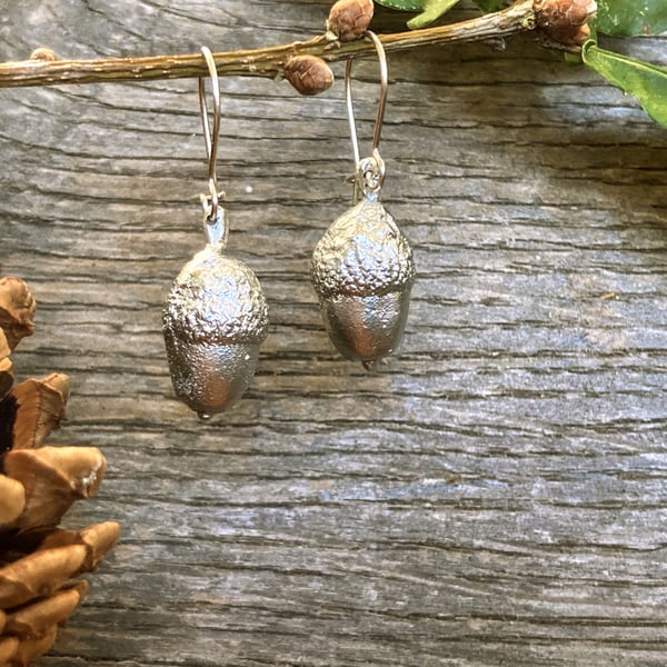 Petite pewter acorn earrings