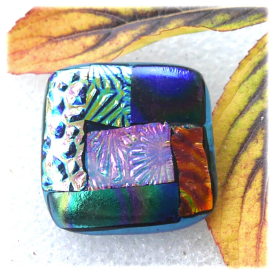 SOLD Patchwork Dichroic Fused Glass Brooch 082 Handmade 