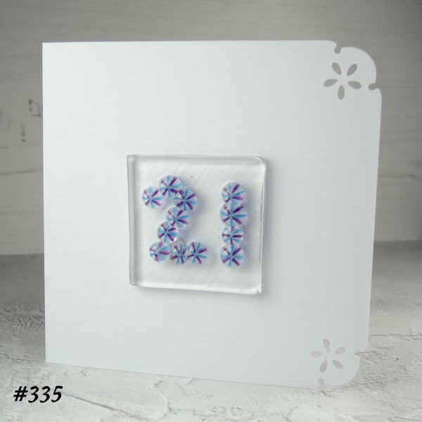 21st birthday fused glass blank card, handcrafted, 7 options