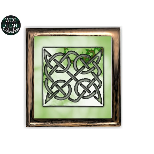 Celtic Inspired Four knots on green square bronze frame Vinyl Sticker For Phone,