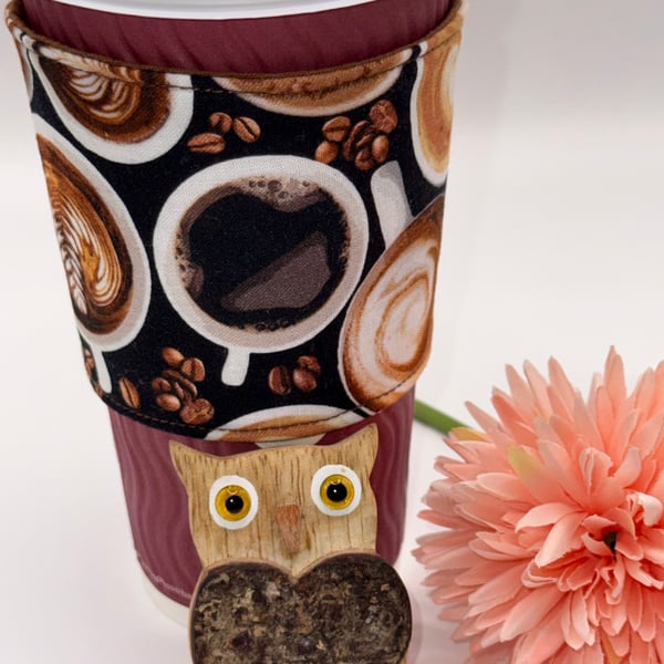 Fabric Cup Sleeve for Disposable and Travel Cups, Gift for Coffee Lovers
