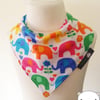 Handmade Baby Bandana Dribble Bib in Multi Coloured ELEPHANTS Fabric IDEAL GIFT