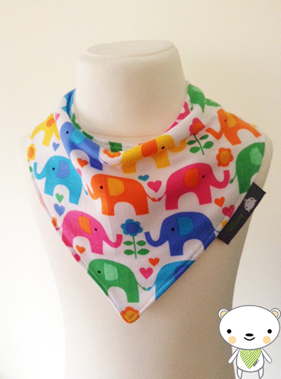 Handmade Baby Bandana Dribble Bib in Multi Coloured ELEPHANTS Fabric IDEAL GIFT