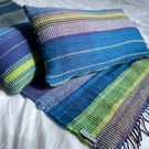 Bed runner and pillow set, handwoven using  British wool