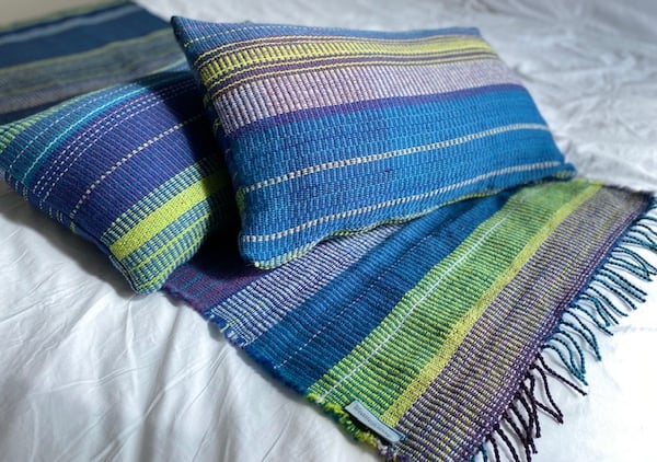 Bed runner and pillow set, handwoven using  British wool