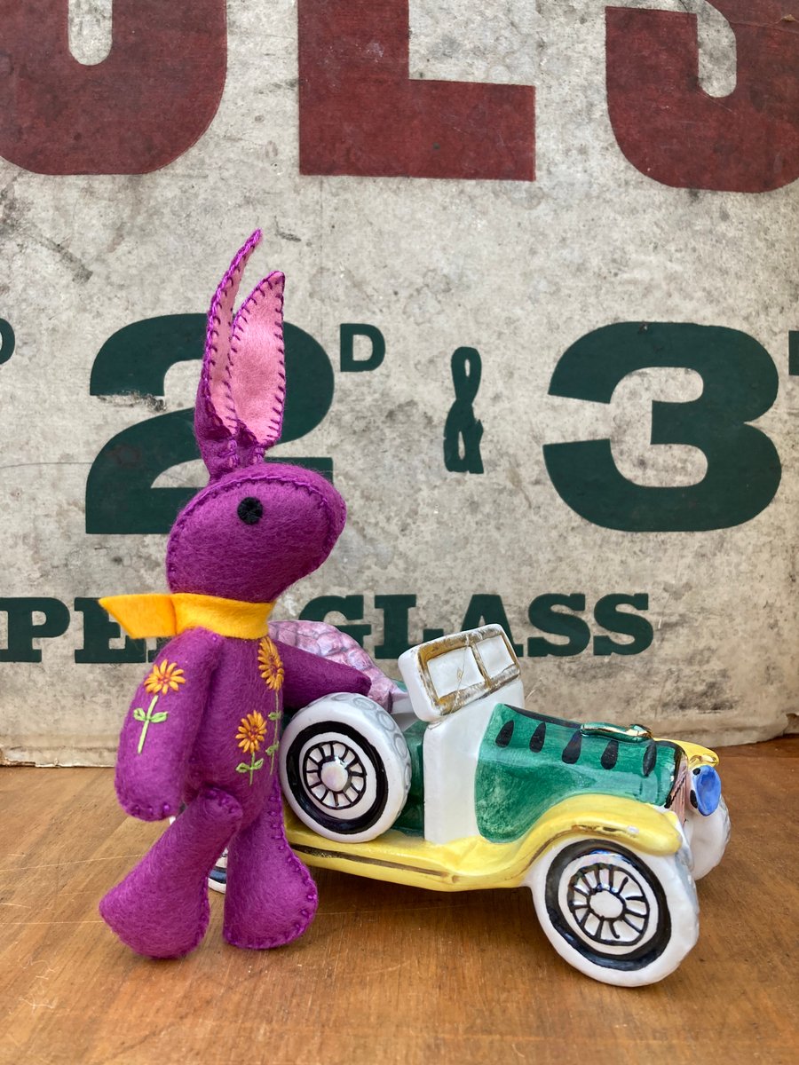 Raspberry Bunny the Little Hand Embroidered Felt Rabbit 